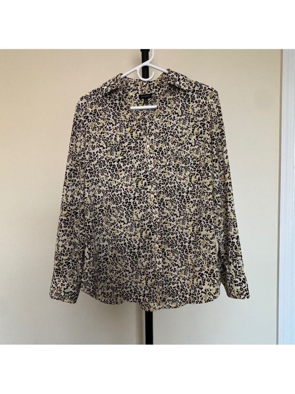 Talbots Leopard Print Button Down Shirt - Black and Yellow